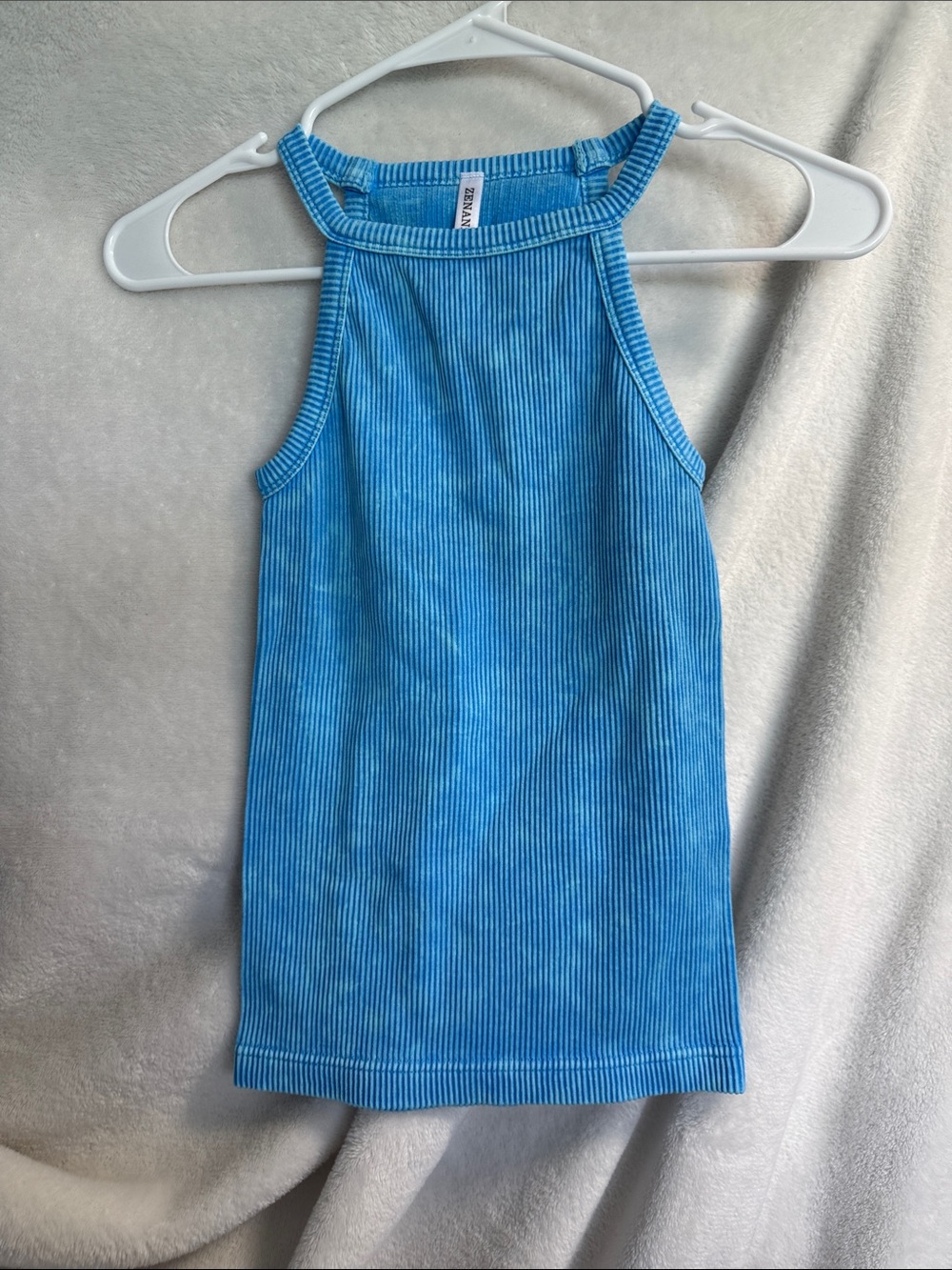 Zenana Outfitters Girls' Bright Blue Ribbed Halter Tank